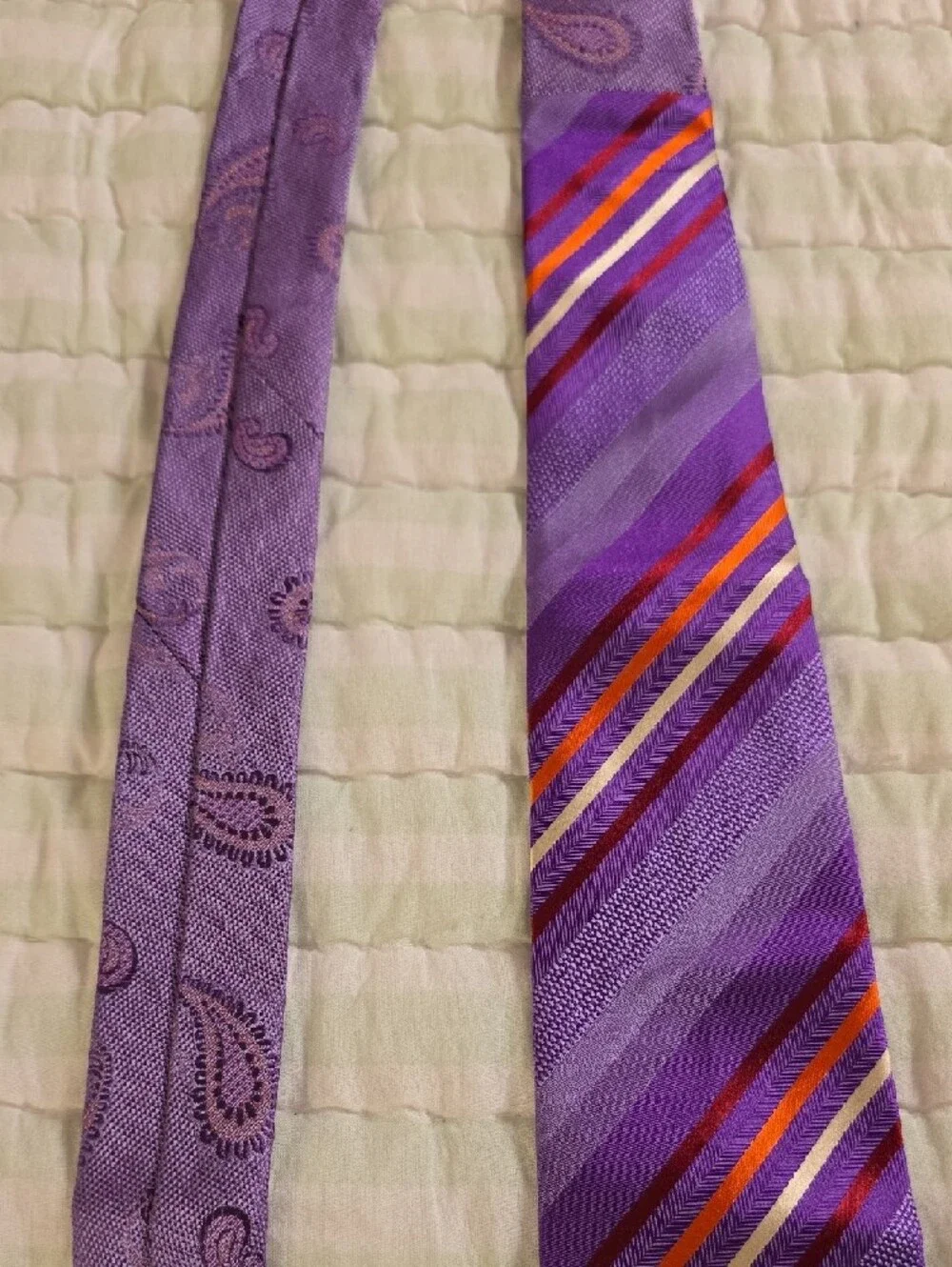 Etro Lavender Paisley and Stripe Silk Tie with Orange and Burgundy Accents NWOT